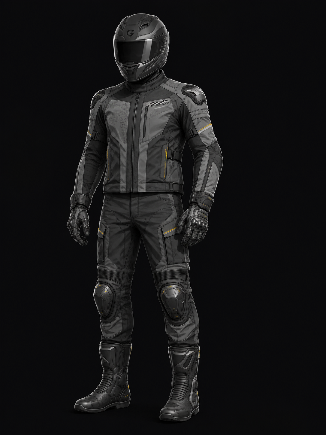 Motorcycle rider wearing a full set of riding gear